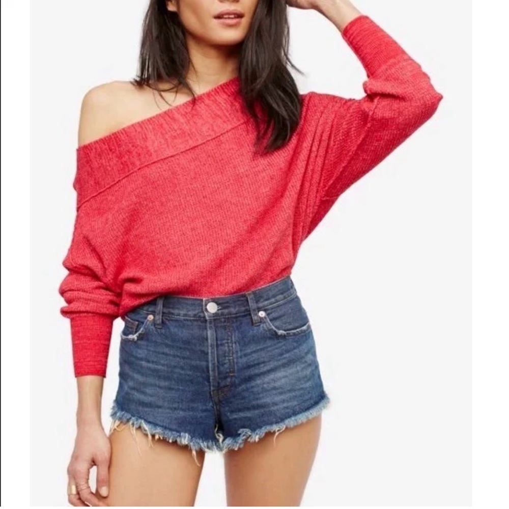 Free People Alana Off-Shoulder Sweater Red M like new